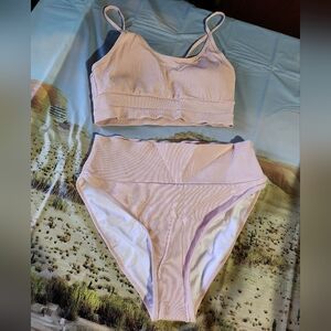 Pink Ribbed Bikini Set